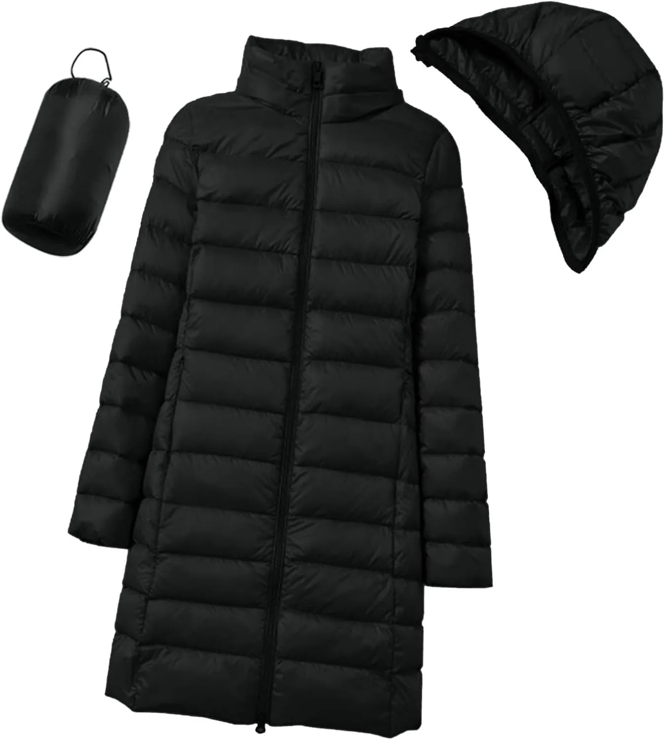 Womens 2024 Classic Plus Size Waterproof Puffer Coat Long Sleeve Hoodless Zipper Outwear Comfort Warm Soft Down Coat