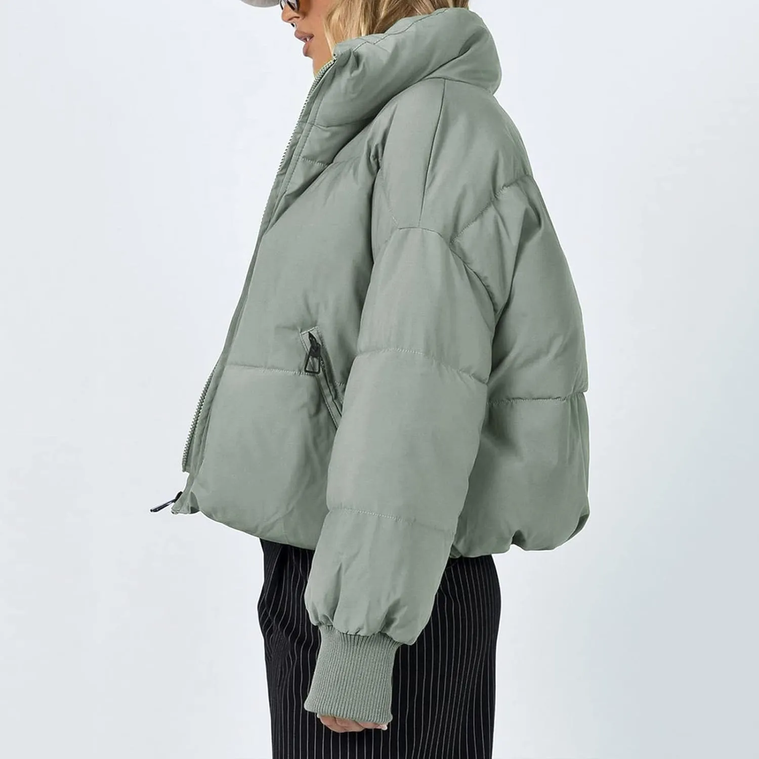 Womens 2024 Winter Fashion Zipper Solid Puffer Coats Thicken Warm Zipper Down Jackets Daily Outdoor Commuting Outwear