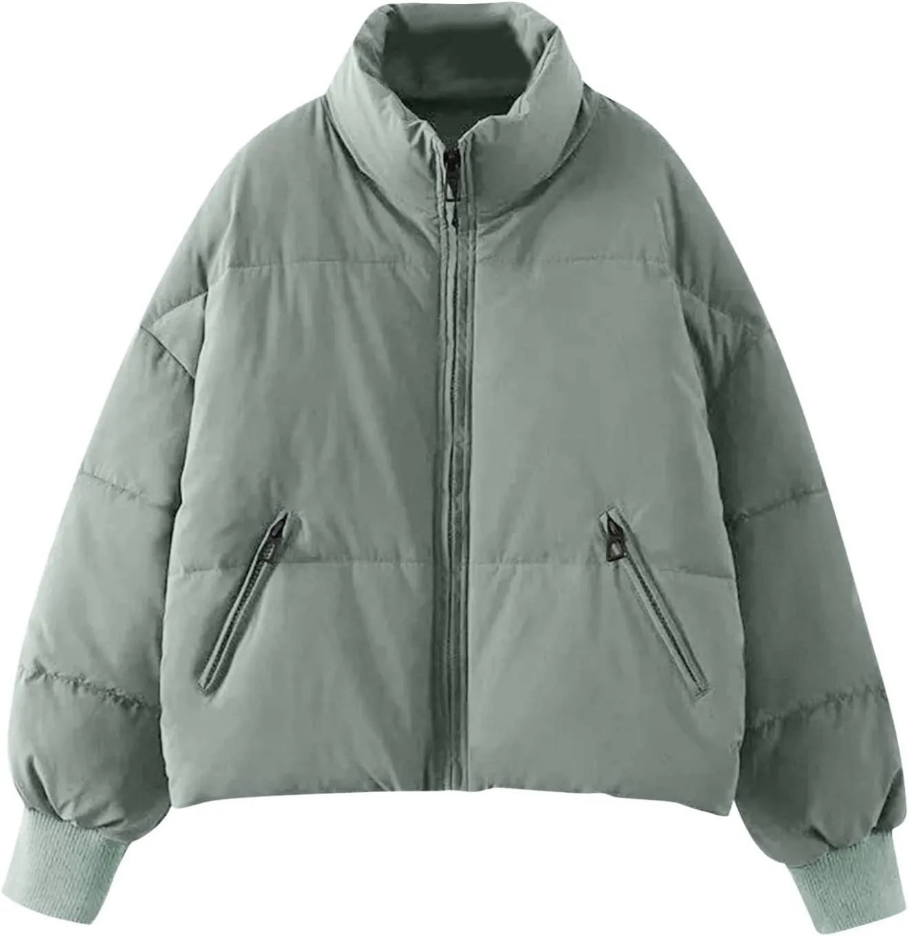 Womens 2024 Winter Fashion Zipper Solid Puffer Coats Thicken Warm Zipper Down Jackets Daily Outdoor Commuting Outwear