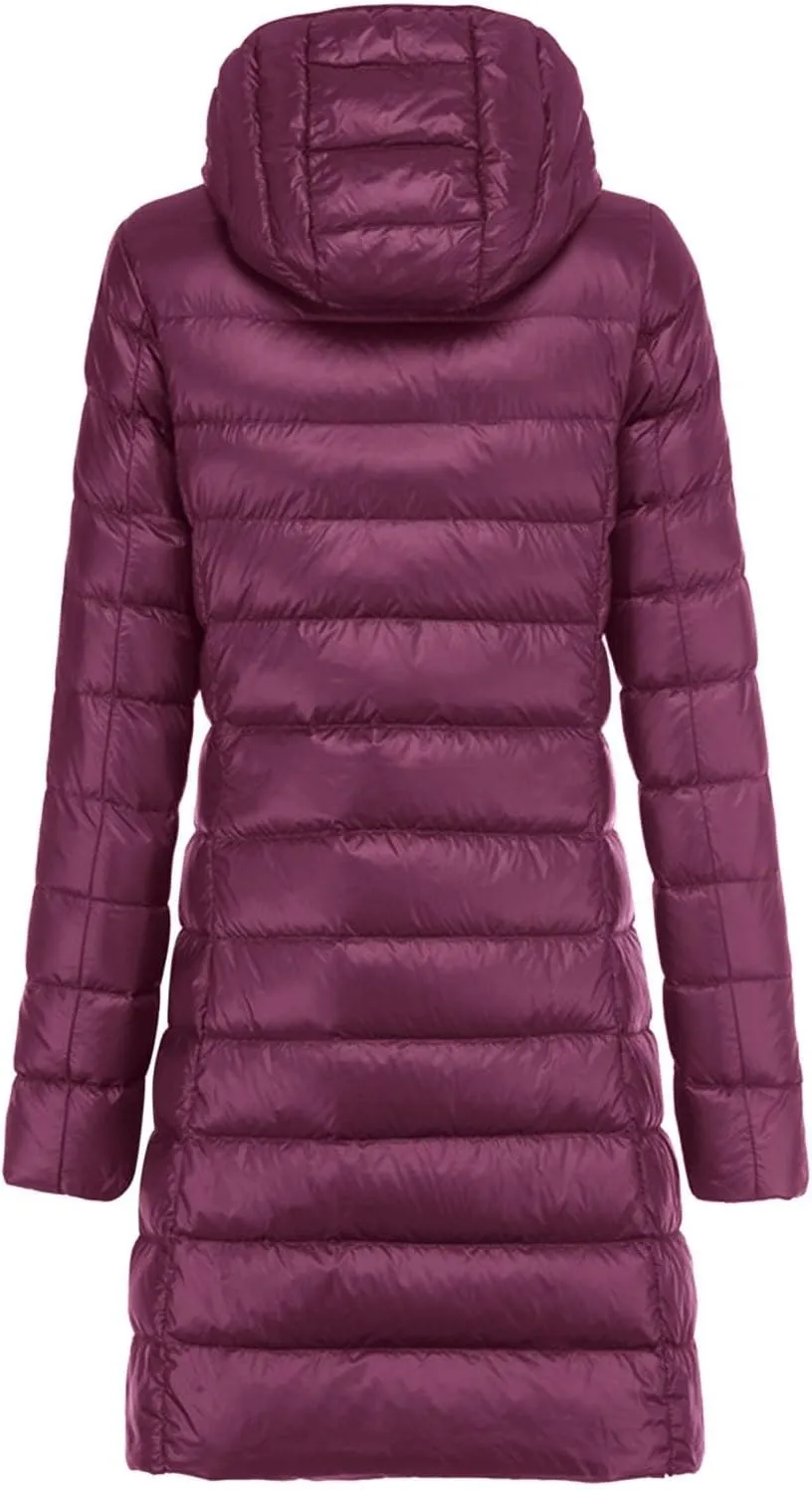 Womens 2024 Winter Outdoor Commuting Long Puffer Coats Thick Warm Soft Slim Down Jackets Casual Zipper Hooded Overcoat