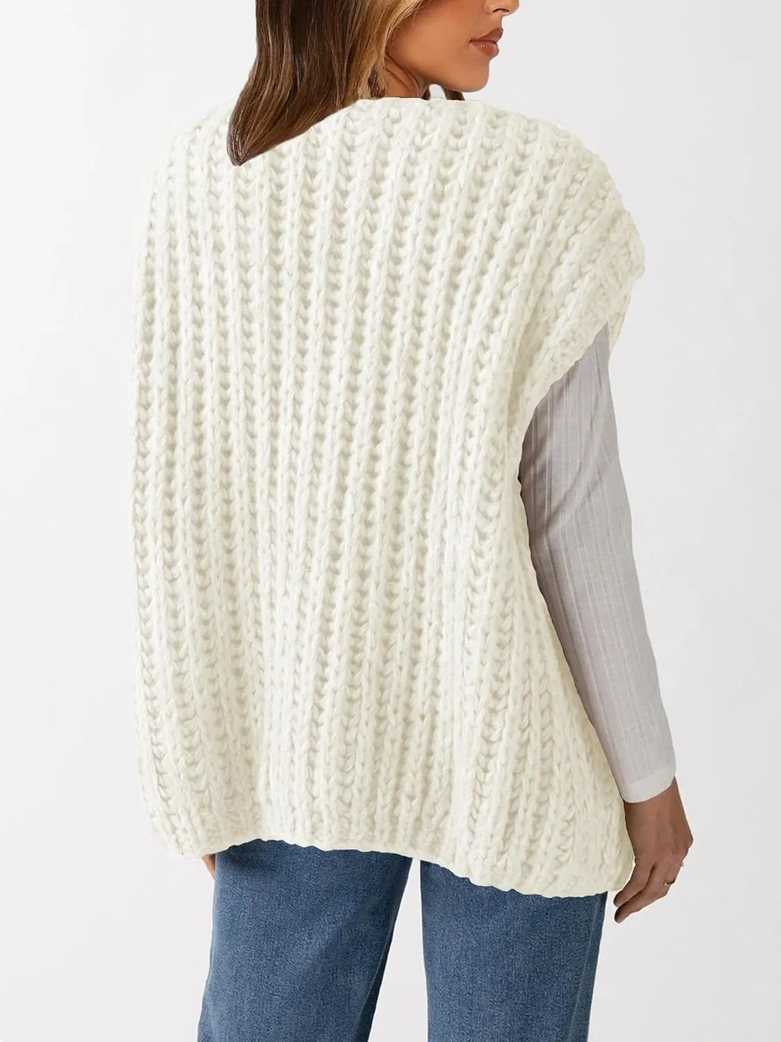 Womens Chunky Knit Sweater Vest Spring Casual Cap Sleeve Open Front Cardigan Sweater Tops