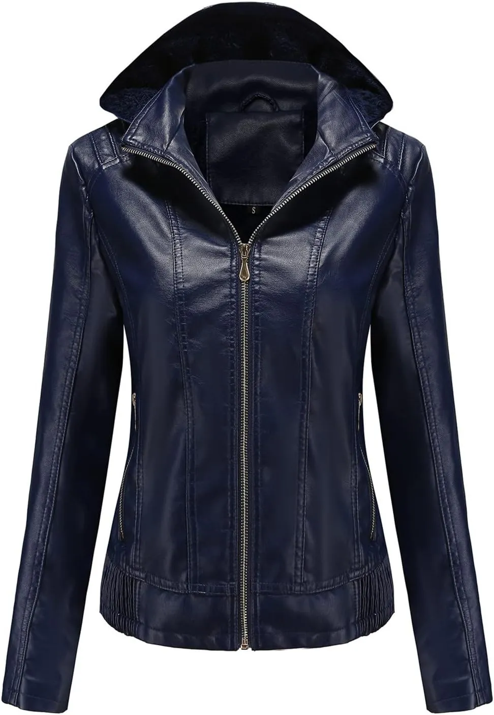 Women's Hooded Faux Leather Jacket Moto Biker Coat Long Sleeve Zip Up Slim Fit Leather Motorcycle Jackets Fall Outwear