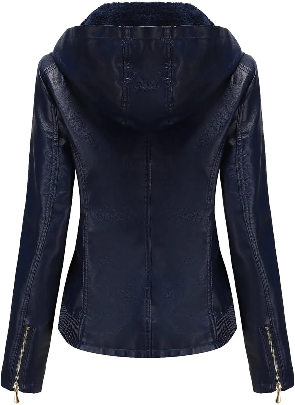 Women's Hooded Faux Leather Jacket Moto Biker Coat Long Sleeve Zip Up Slim Fit Leather Motorcycle Jackets Fall Outwear