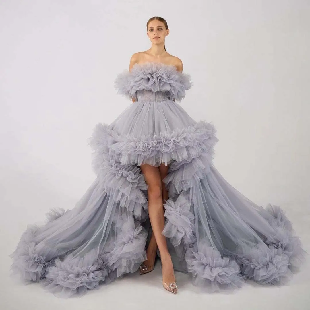 Women's Puffy Tulle Prom Dress for Women Off The Shoulder High Low Formal Party Wedding Gown