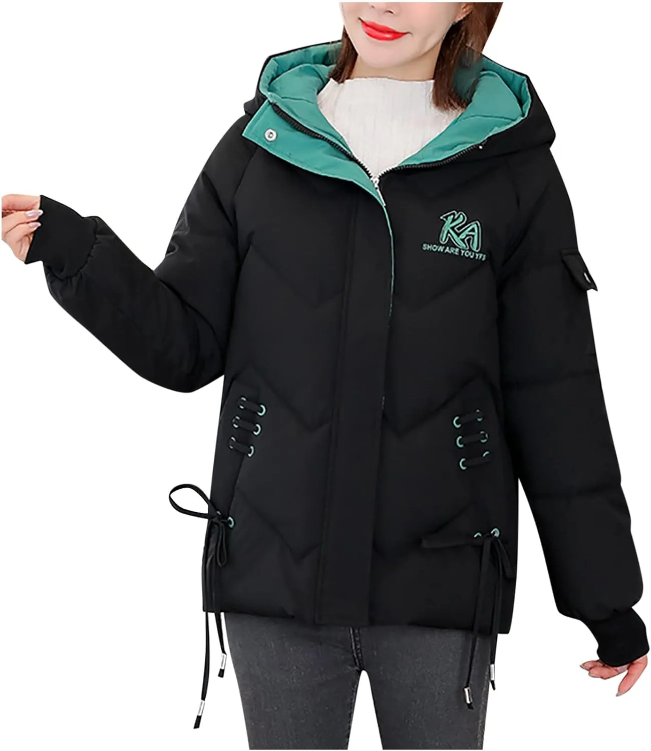Women's Stylish Down Hooded Jackets with Full Zipper Winter Puffy Warm Comfortable Loose Down Coats Puffer Jacket