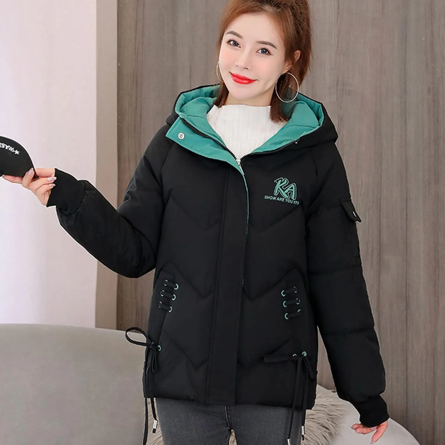 Women's Stylish Down Hooded Jackets with Full Zipper Winter Puffy Warm Comfortable Loose Down Coats Puffer Jacket