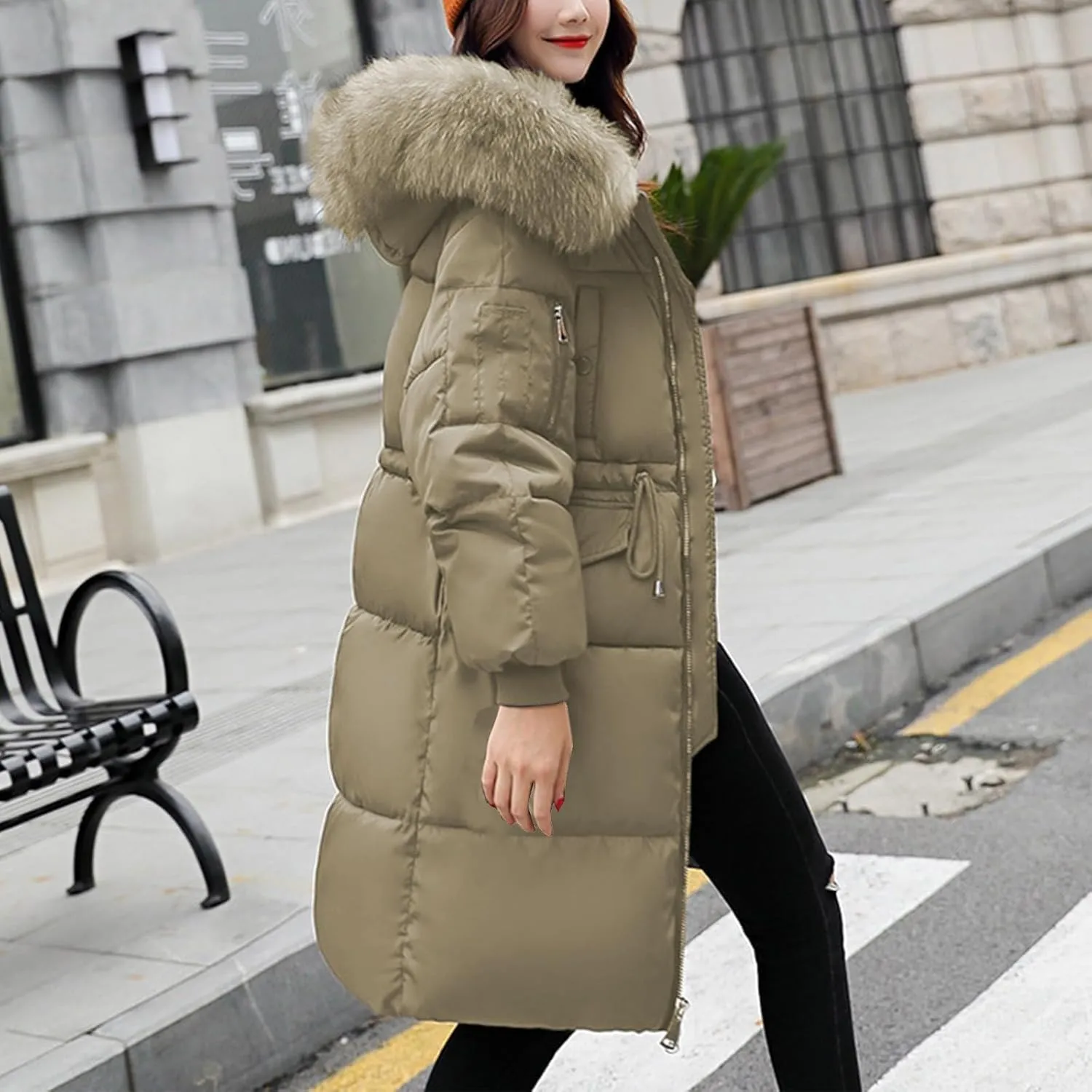 Women's Winter Wool Coat Oversized Shearling Fleece Midi Peacoat Trench Coats Winter Classic Outwear Coats