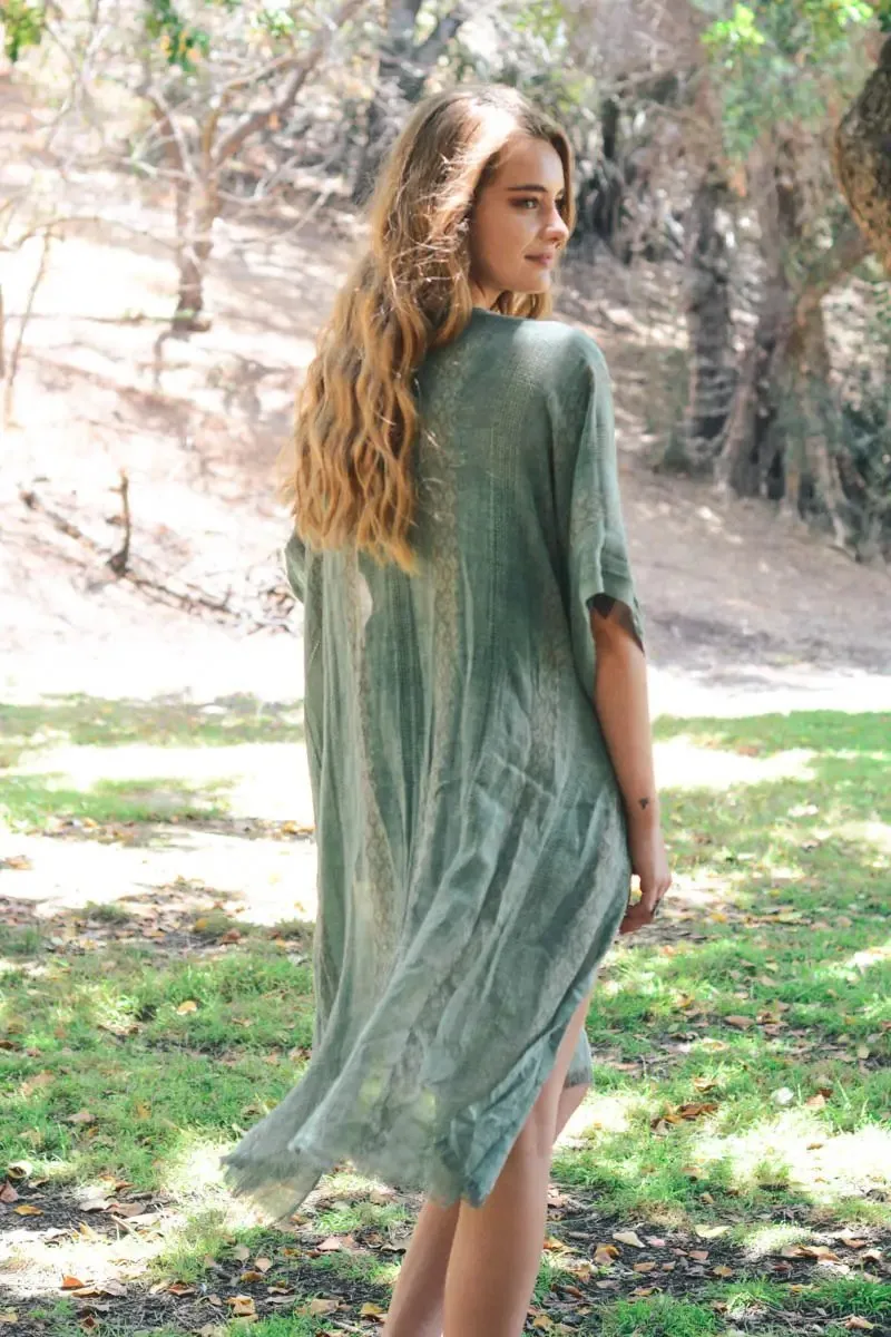 Woven Longline Tribal Kimono (Sage)