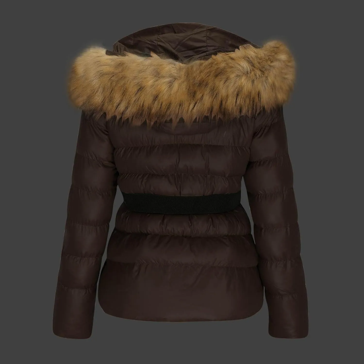 XUNRYAN Teen Girls Winter Warm Down Coat Cropped Puffer Jackets Faux-Fur Hooded Anorak Parka Thicken Ski Jackets Belted