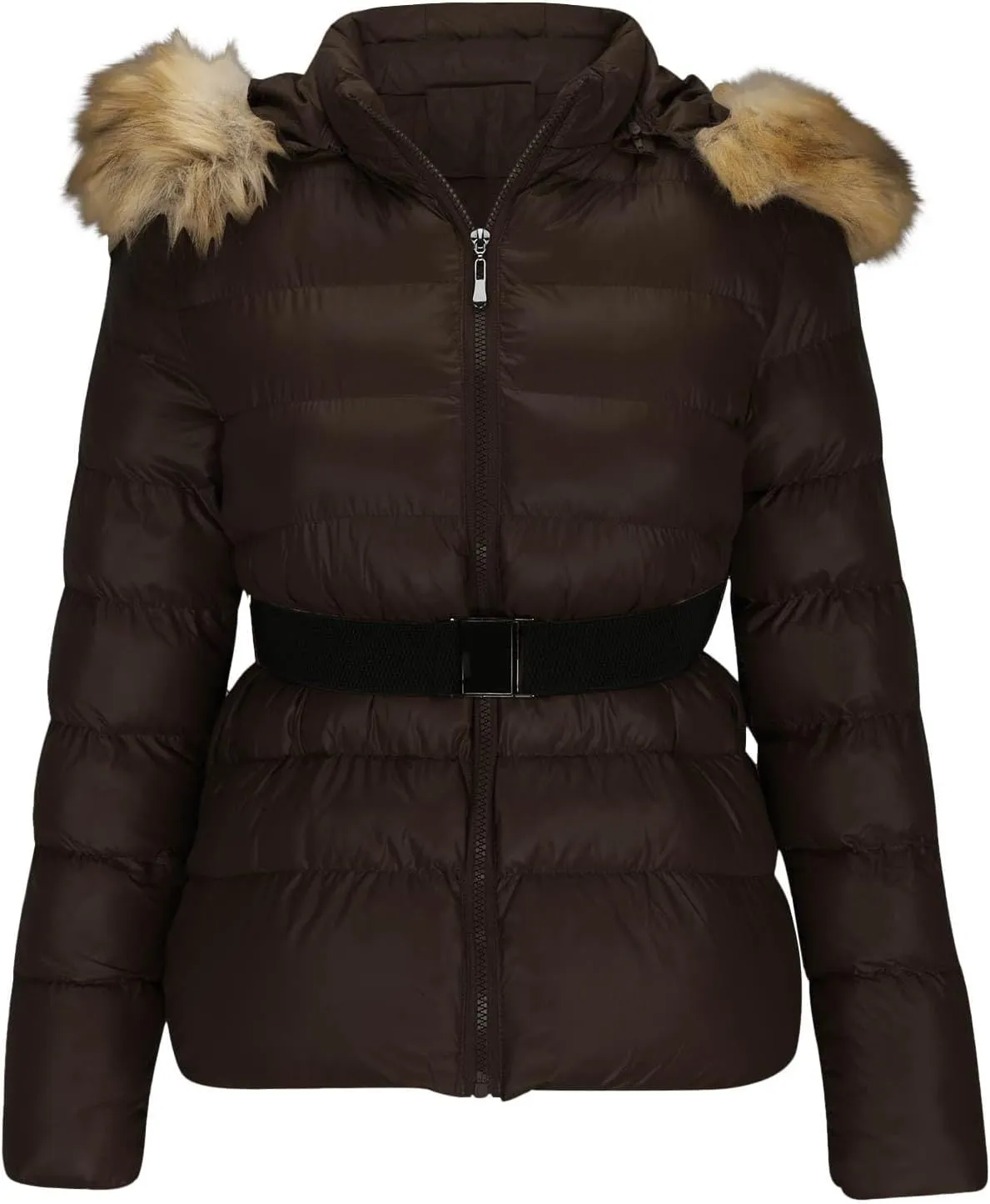 XUNRYAN Teen Girls Winter Warm Down Coat Cropped Puffer Jackets Faux-Fur Hooded Anorak Parka Thicken Ski Jackets Belted