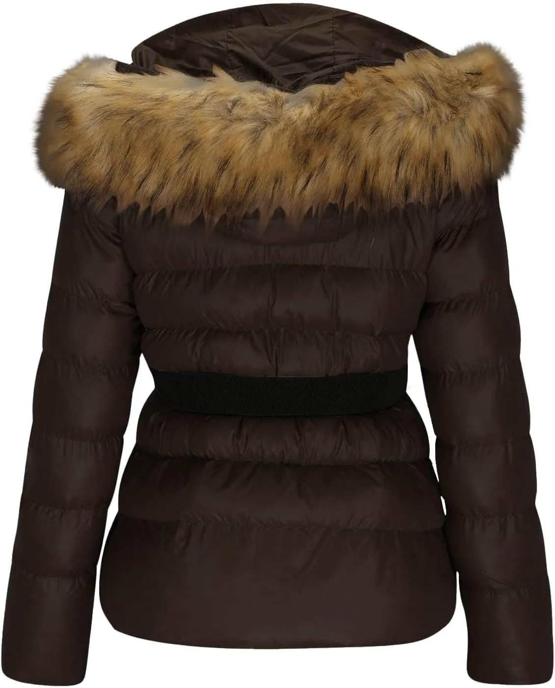 XUNRYAN Teen Girls Winter Warm Down Coat Cropped Puffer Jackets Faux-Fur Hooded Anorak Parka Thicken Ski Jackets Belted