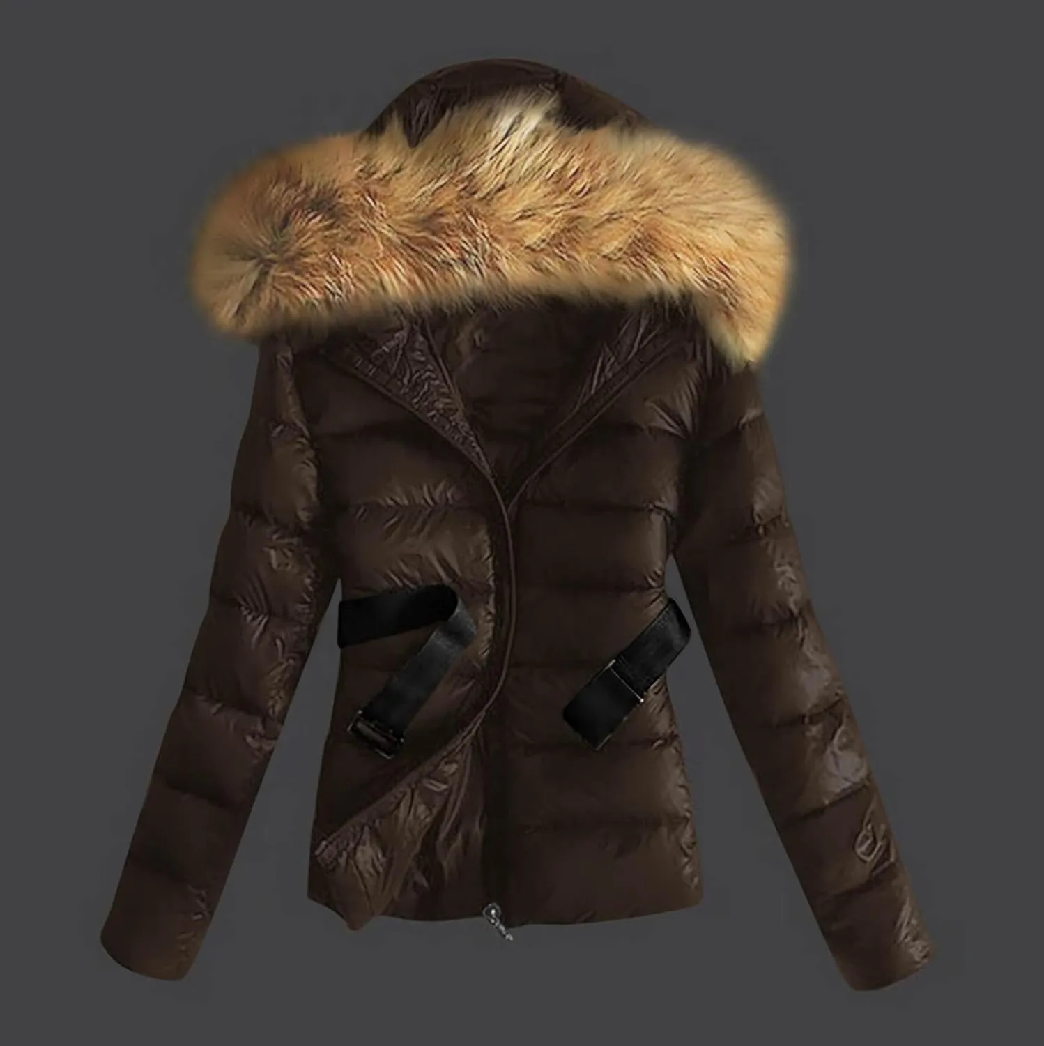 XUNRYAN Teen Girls Winter Warm Down Coat Cropped Puffer Jackets Faux-Fur Hooded Anorak Parka Thicken Ski Jackets Belted