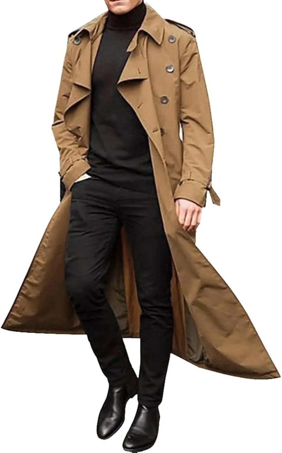 Ymosrh Mens Jackets Lightweight Long-Slevee Luxury Full Length Trench Coat Long Wool Overcoat Winter Fleece Jacket