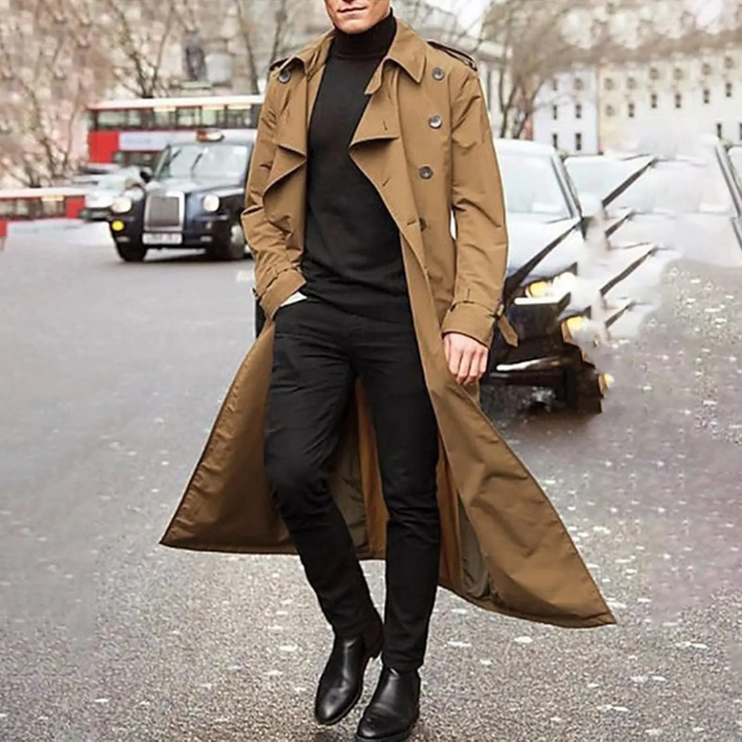 Ymosrh Mens Jackets Lightweight Long-Slevee Luxury Full Length Trench Coat Long Wool Overcoat Winter Fleece Jacket